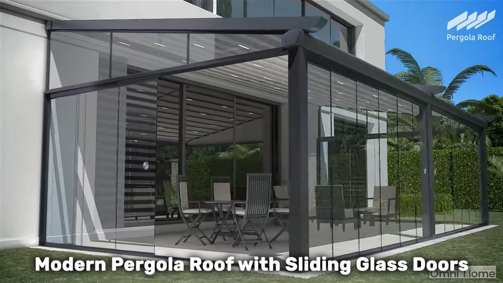 modern pergola roof with sliding glass doors