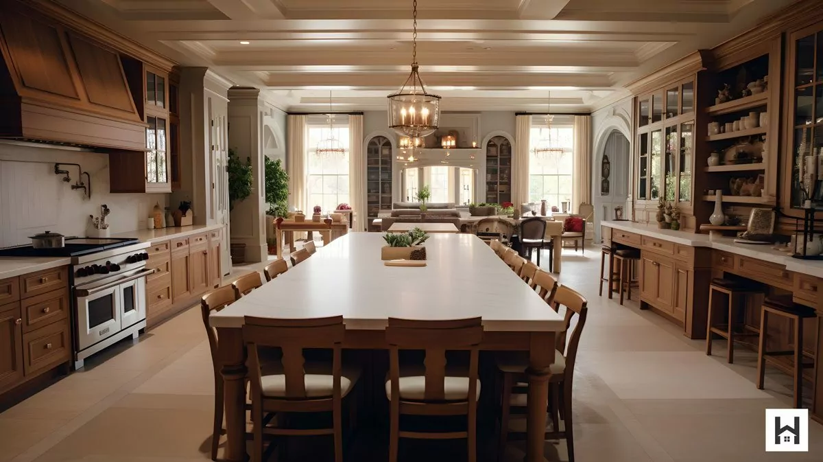 the kitchen and dining spaces of the duggar family house