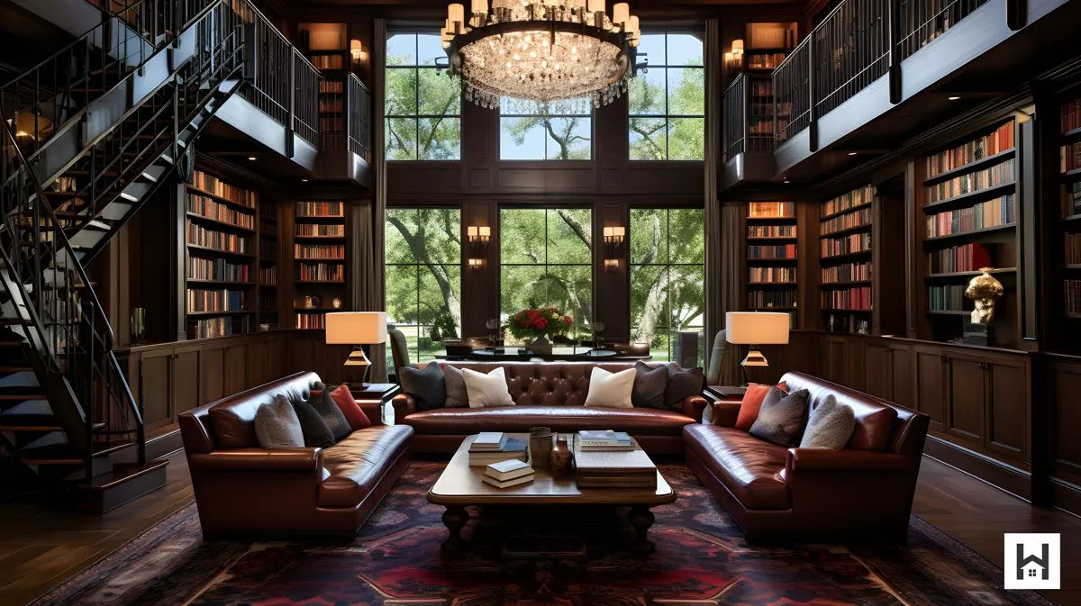 the two story library of jerry jones house in dallas